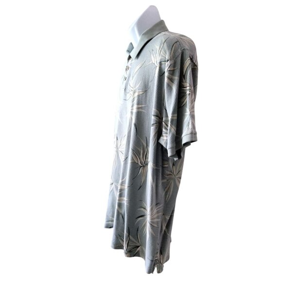 Caribbean Mens XL Palm Print Polo Shirt Bamboo Green - Picture 4 of 7